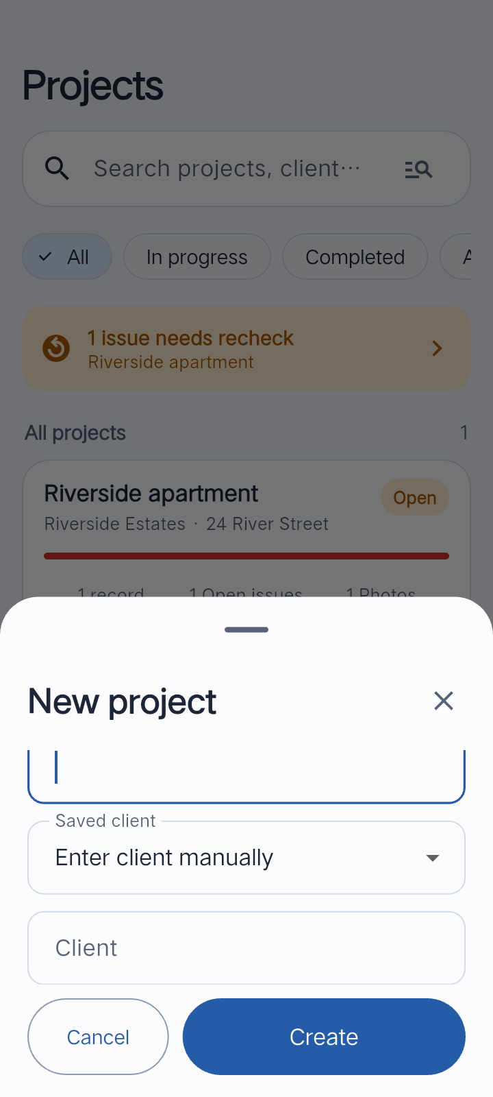Enter the name and project details, then create.