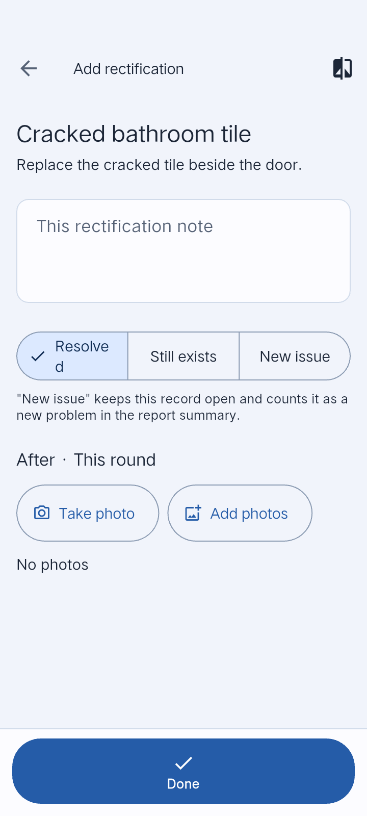 Add after photos, check the status and save.